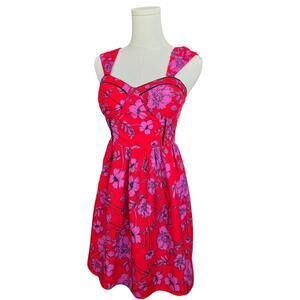 BAND OF THE FREE Red Floral Corset Back Smocking Dress